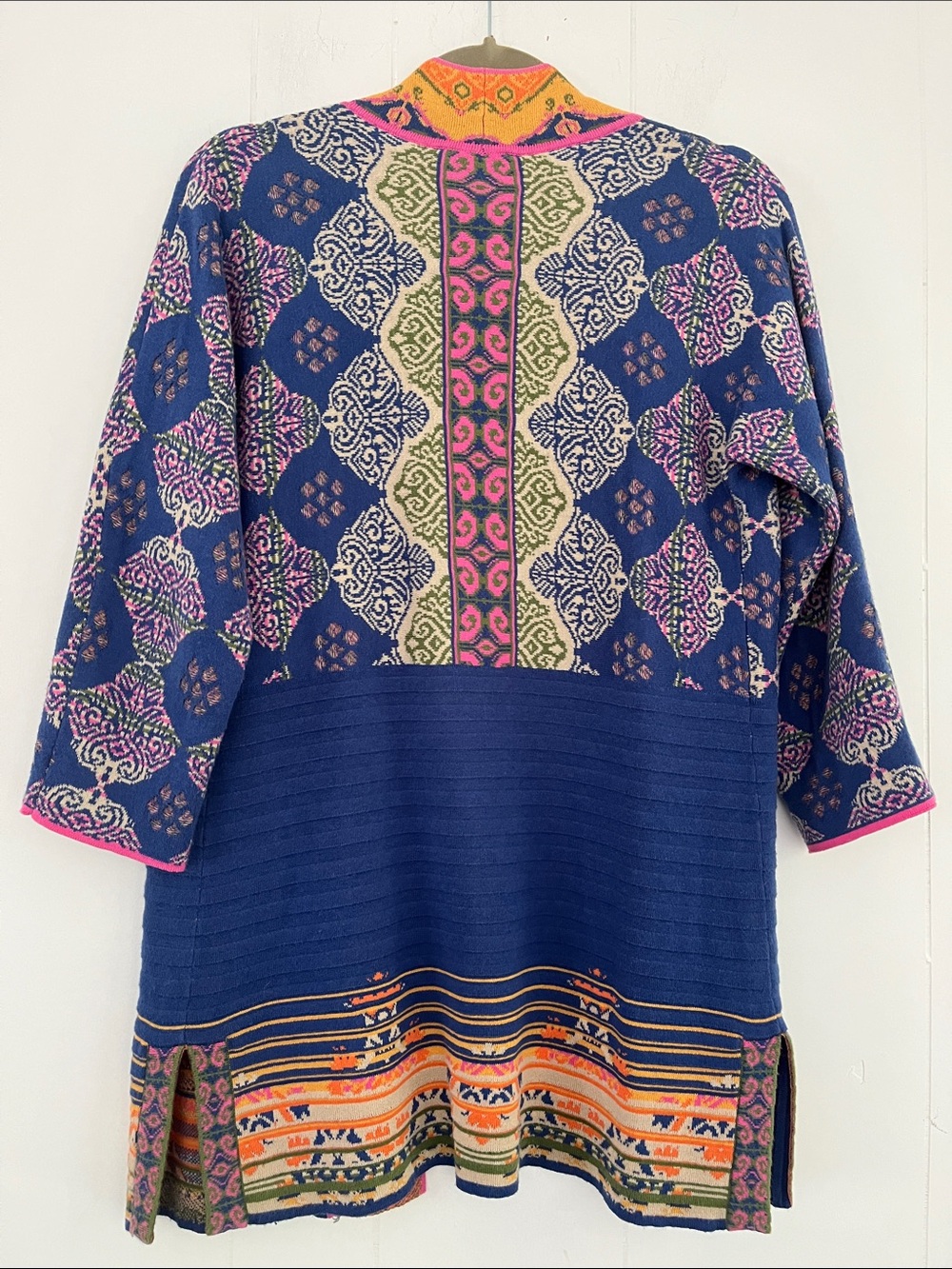 Peck & Peck Boho Royal Blue Mustard Yellow Pink Floral Open Cardigan Size Small - Picture 12 of 12